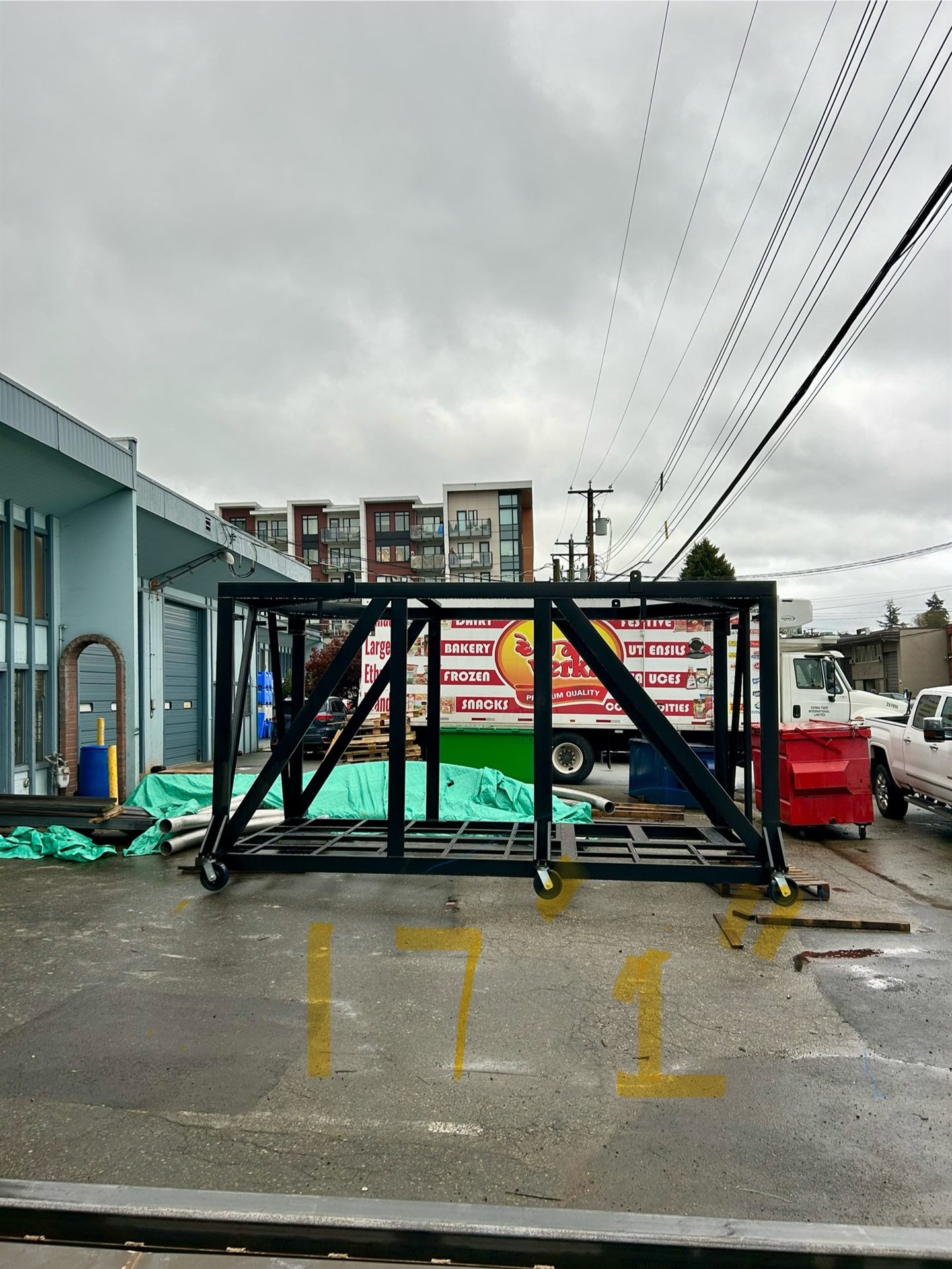 Fabricated steel frame module on casters